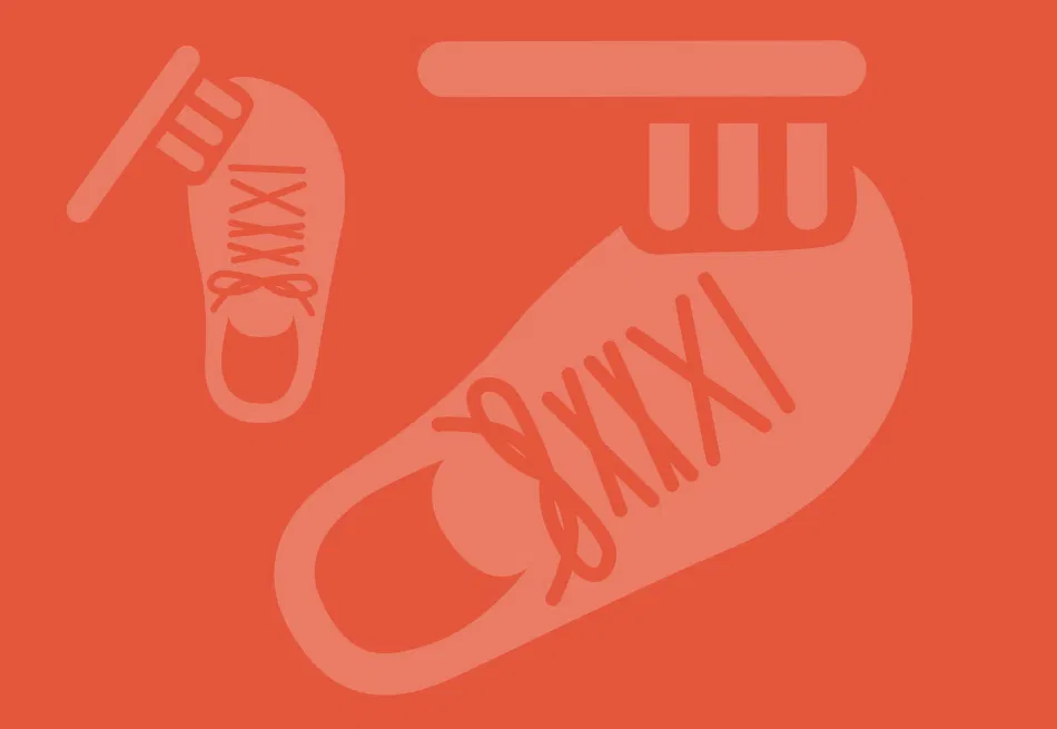 Fond orange avec deux icônes de chaussures et de brosses